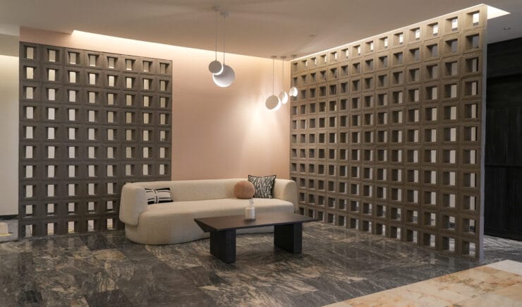 Nail salon waiting area geometric wall design Riyadh - Meraki Design Build