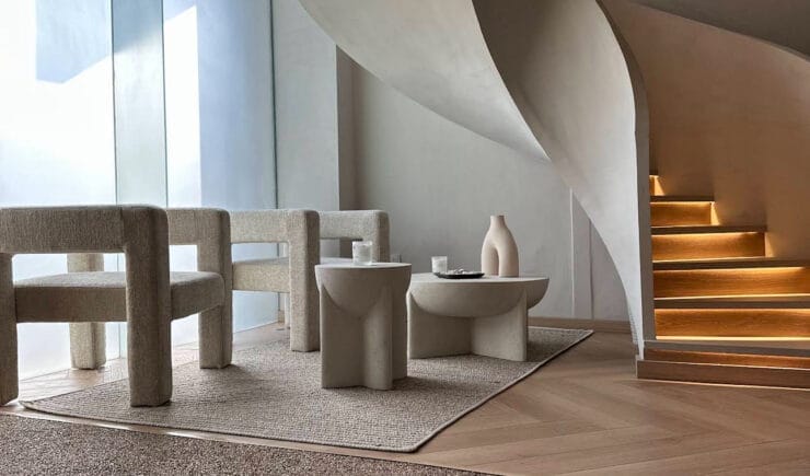 Formé Pilates Boutique Rabi lounge staircase interior design Riyadh - Meraki Design Build